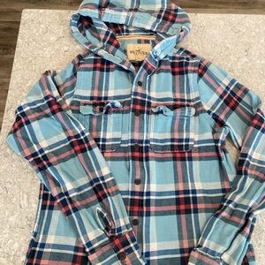 Hollister Multicolor Plaid Hooded Shirt
